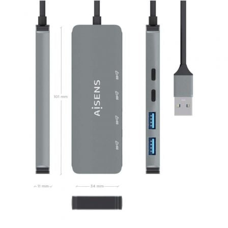 Hub USB 3.2 Aisens A106-0696/ 2xUSB/ 2xUSB Tipo-C/ Gris Hub USB 3.2 Aisens A106-0696/ 2xUSB/ 2xUSB Tipo-C/ Gris