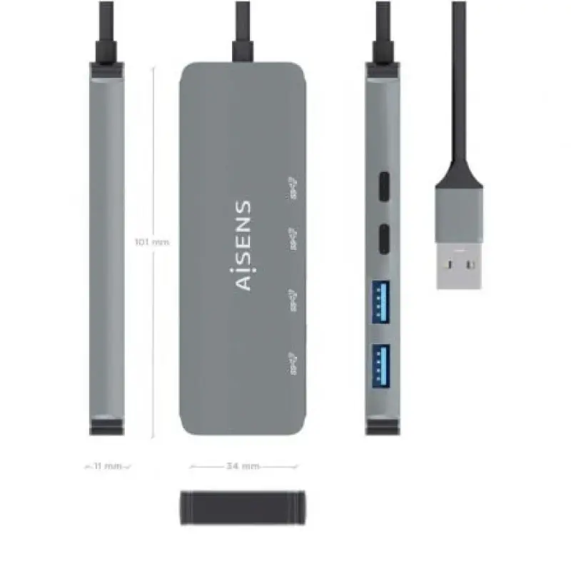 Hub USB 3.2 Aisens A106-0696/ 2xUSB/ 2xUSB Tipo-C/ Gris Hub USB 3.2 Aisens A106-0696/ 2xUSB/ 2xUSB Tipo-C/ Gris