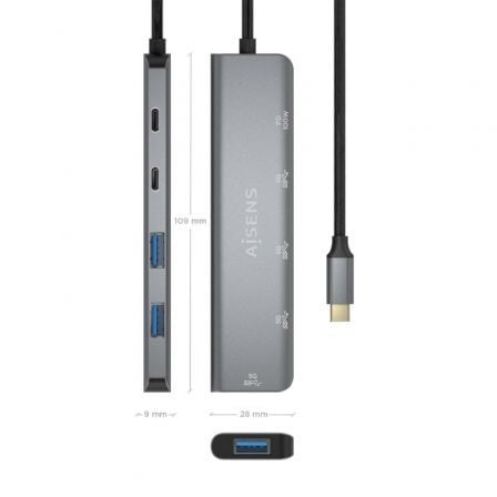 Hub USB Tipo-C Aisens A109-0857/ 3xUSB/ 1xUSB Tipo-C/ 1xUSB Tipo-C PD/ Gris Hub USB Tipo-C Aisens A109-0857/ 3xUSB/ 1xUSB Tipo-C/ 1xUSB Tipo-C PD/ Gris
