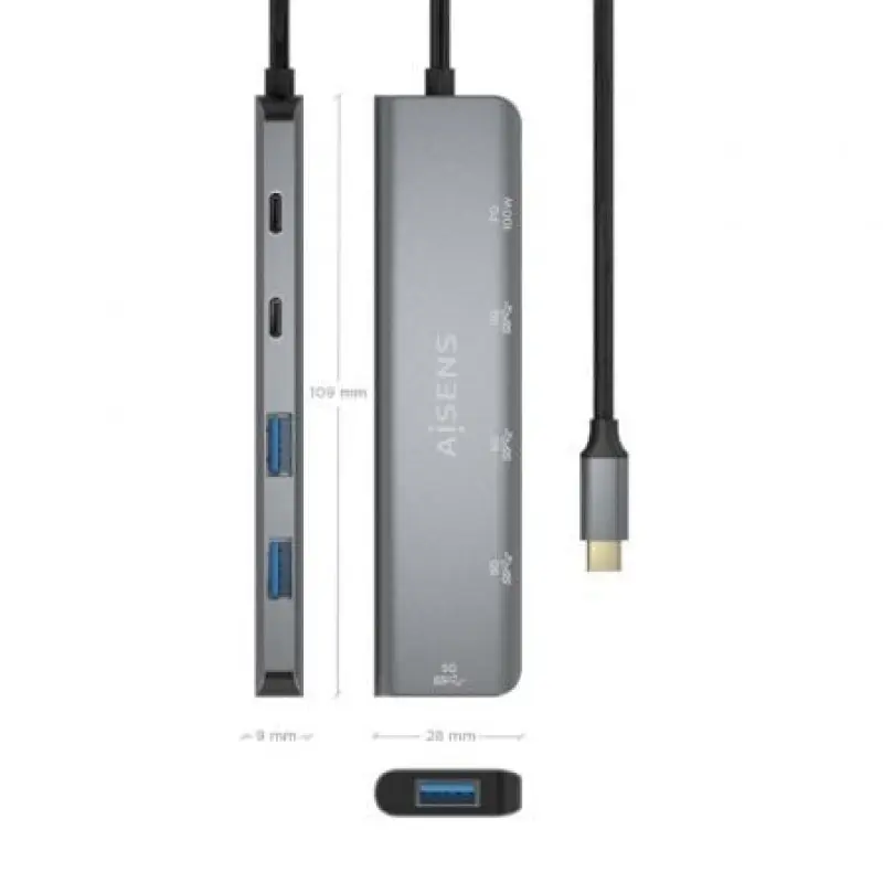 Hub USB Tipo-C Aisens A109-0857/ 3xUSB/ 1xUSB Tipo-C/ 1xUSB Tipo-C PD/ Gris Hub USB Tipo-C Aisens A109-0857/ 3xUSB/ 1xUSB Tipo-C/ 1xUSB Tipo-C PD/ Gris