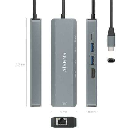 Docking USB Tipo-C Aisens ASUC-5P011-GR/ 1xHDMI/ 2xUSB/ 1xRJ45/ 1xUSB Tipo-C/ 1xUSB Tipo-C PD/ Gris Docking USB Tipo-C Aisens ASUC-5P011-GR/ 1xHDMI/ 2xUSB/ 1xRJ45/ 1xUSB Tipo-C/ 1xUSB Tipo-C PD/ Gris