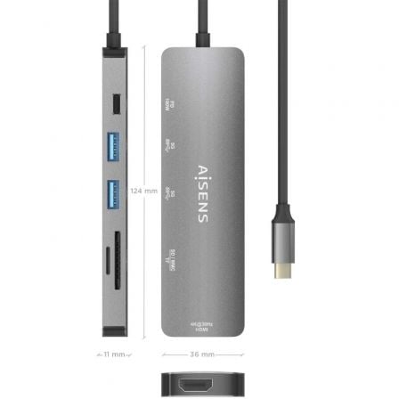 Docking USB Tipo-C Aisens ASUC-6P016-GR/ 1xHDMI/ 2xUSB/ 1xLector Tarjetas/ 1xUSB Tipo-C PD/ Gris Docking USB Tipo-C Aisens ASUC-6P016-GR/ 1xHDMI/ 2xUSB/ 1xLector Tarjetas/ 1xUSB Tipo-C PD/ Gris