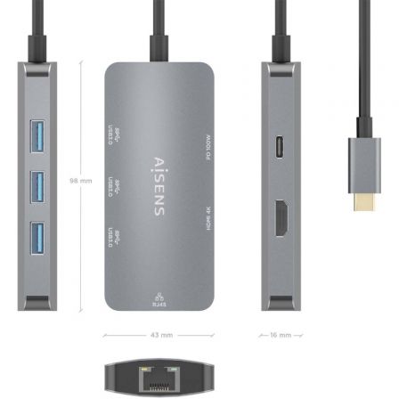 Docking USB Tipo-C Aisens ASUC-6P019-GR/ 1xHDMI/ 3xUSB/ 1xRJ45/ 1xUSB Tipo-C PD/ Gris Docking USB Tipo-C Aisens ASUC-6P019-GR/ 1xHDMI/ 3xUSB/ 1xRJ45/ 1xUSB Tipo-C PD/ Gris