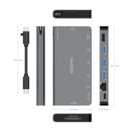 Docking USB Tipo-C Aisens ASUC-8P015-GR/ 1xHDMI/ 3xUSB/ 1xRJ45/ 1xLector Tarjetas / 1xUSB Tipo-C/ Gris Docking USB Tipo-C Aisens ASUC-8P015-GR/ 1xHDMI/ 3xUSB/ 1xRJ45/ 1xLector Tarjetas / 1xUSB Tipo-C/ Gris