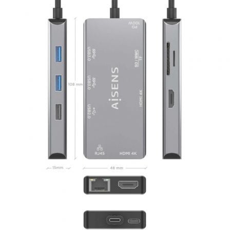 Docking USB Tipo-C Aisens ASUC-9P018-GR/ 2xHDMI/ 3xUSB/ 1xRJ45/ 1xLector Tarjetas/ 1xUSB Tipo-C PD/ Gris Docking USB Tipo-C Aisens ASUC-9P018-GR/ 2xHDMI/ 3xUSB/ 1xRJ45/ 1xLector Tarjetas/ 1xUSB Tipo-C PD/ Gris