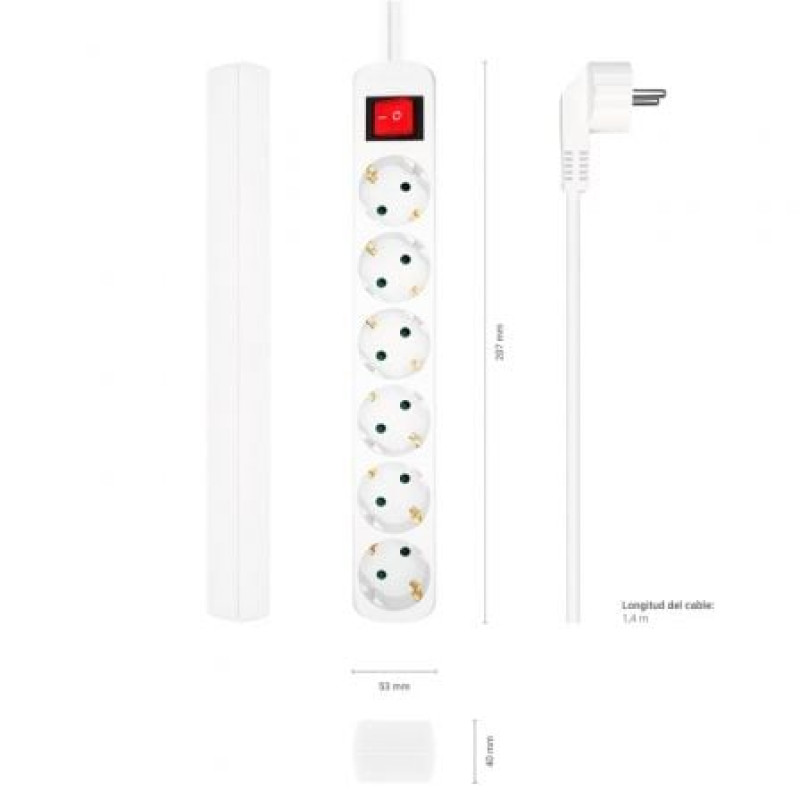 Regleta con Interruptor Aisens A154-0535/ 6 Tomas de Corriente/ Cable 1.4m/ Blanco Regleta con Interruptor Aisens A154-0535/ 6 Tomas de Corriente/ Cable 1.4m/ Blanco