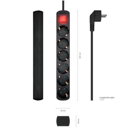 Regleta con Interruptor Aisens A154-0536/ 6 Tomas de Corriente/ Cable 1.4m/ Negro Regleta con Interruptor Aisens A154-0536/ 6 Tomas de Corriente/ Cable 1.4m/ Negro