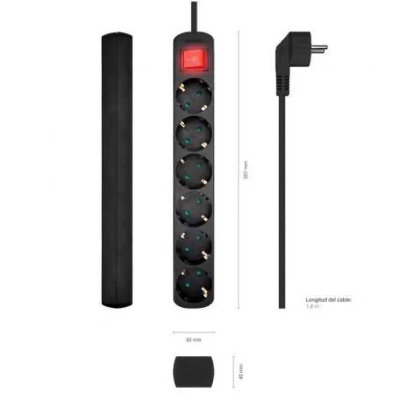 Regleta con Interruptor Aisens A154-0536/ 6 Tomas de Corriente/ Cable 1.4m/ Negro Regleta con Interruptor Aisens A154-0536/ 6 Tomas de Corriente/ Cable 1.4m/ Negro