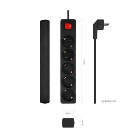 Regleta con Interruptor Aisens A154-0652/ 5 Tomas de Corriente/ Cable 1.4m/ Negro Regleta con Interruptor Aisens A154-0652/ 5 Tomas de Corriente/ Cable 1.4m/ Negro