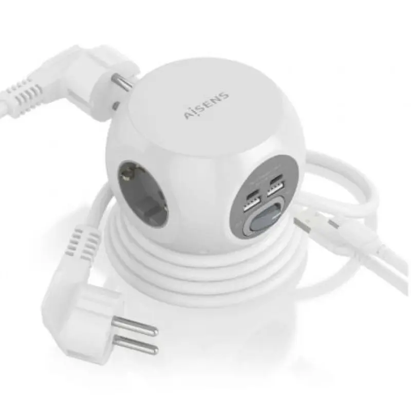 Regleta con Interruptor Aisens ASPS-2A2C04-W/ 3 Tomas de Corriente/ 2 USB Tipo-C/ 2 USB/ Cable 1.4m/ Blanco Regleta con Interruptor Aisens ASPS-2A2C04-W/ 3 Tomas de Corriente/ 2 USB Tipo-C/ 2 USB/ Cable 1.4m/ Blanco