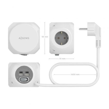 Regleta con Interruptor Aisens ASPS-2A2C04-W/ 3 Tomas de Corriente/ 2 USB Tipo-C/ 2 USB/ Cable 1.4m/ Blanco Regleta con Interruptor Aisens ASPS-2A2C04-W/ 3 Tomas de Corriente/ 2 USB Tipo-C/ 2 USB/ Cable 1.4m/ Blanco
