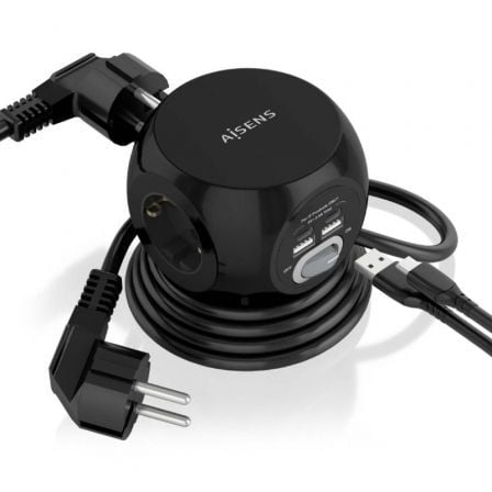 Regleta con Interruptor Aisens ASPS-2A2C05-BK/ 3 Tomas de Corriente/ 2 USB Tipo-C/ 2 USB/ Cable 1.4m/ Negro Regleta con Interruptor Aisens ASPS-2A2C05-BK/ 3 Tomas de Corriente/ 2 USB Tipo-C/ 2 USB/ Cable 1.4m/ Negro