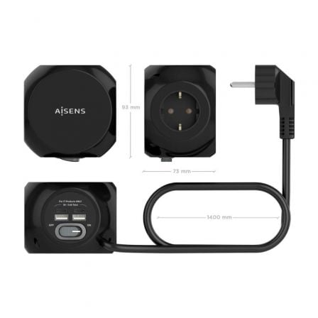 Regleta con Interruptor Aisens ASPS-2A2C05-BK/ 3 Tomas de Corriente/ 2 USB Tipo-C/ 2 USB/ Cable 1.4m/ Negro Regleta con Interruptor Aisens ASPS-2A2C05-BK/ 3 Tomas de Corriente/ 2 USB Tipo-C/ 2 USB/ Cable 1.4m/ Negro