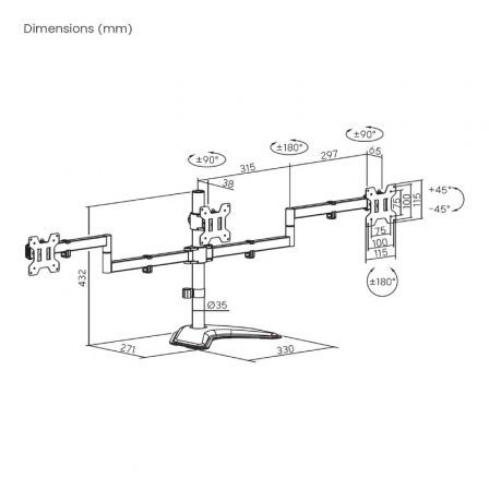 Soporte para 3 Monitores Aisens DT27TSR-287/ hasta 10kg Soporte para 3 Monitores Aisens DT27TSR-287/ hasta 10kg