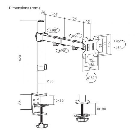 Soporte para Monitor Aisens DT32TSR-277/ hasta 10kg Soporte para Monitor Aisens DT32TSR-277/ hasta 10kg