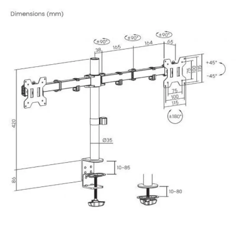 Soporte para 2 Monitores Aisens DT32TSR-279/ hasta 10kg Soporte para 2 Monitores Aisens DT32TSR-279/ hasta 10kg