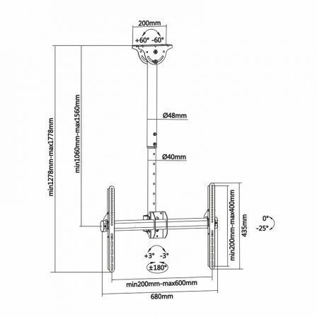 Soporte de Techo Giratorio/ Inclinable/ Extensible/ Nivelable Aisens CT70TSLE-033 para TV de 37-70'/ hasta 50kg Soporte de Techo Giratorio/ Inclinable/ Extensible/ Nivelable Aisens CT70TSLE-033 para TV de 37-70'/ hasta 50kg
