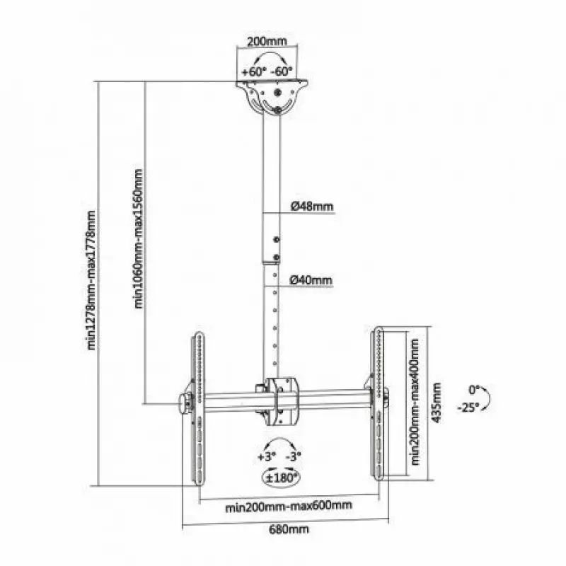 Soporte de Techo Giratorio/ Inclinable/ Extensible/ Nivelable Aisens CT70TSLE-033 para TV de 37-70'/ hasta 50kg Soporte de Techo Giratorio/ Inclinable/ Extensible/ Nivelable Aisens CT70TSLE-033 para TV de 37-70'/ hasta 50kg