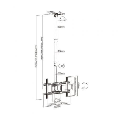 Soporte de Techo Giratorio/ Inclinable/ Extensible Aisens CT80TSE-075 para TV de 37-80'/ hasta 50kg Soporte de Techo Giratorio/ Inclinable/ Extensible Aisens CT80TSE-075 para TV de 37-80'/ hasta 50kg