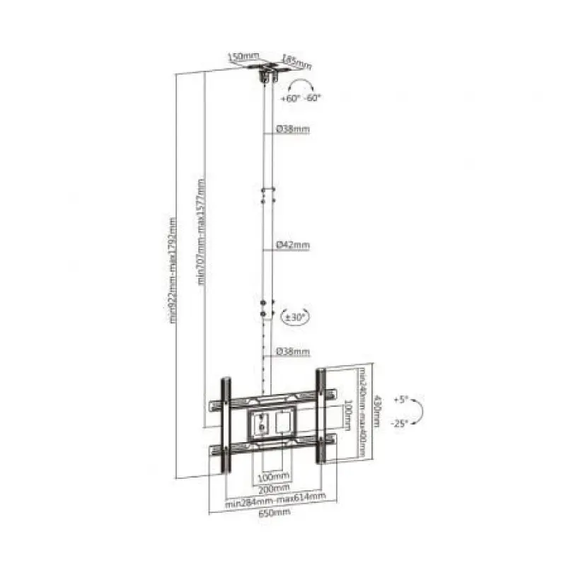 Soporte de Techo Giratorio/ Inclinable/ Extensible Aisens CT80TSE-075 para TV de 37-80'/ hasta 50kg Soporte de Techo Giratorio/ Inclinable/ Extensible Aisens CT80TSE-075 para TV de 37-80'/ hasta 50kg