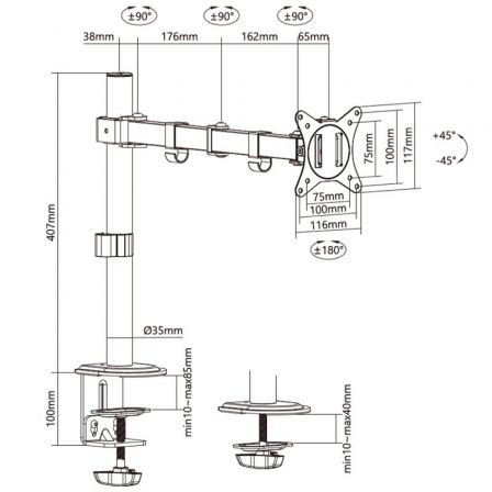 Soporte para Monitor y TV Aisens DT32TSR-147/ hasta 9kg Soporte para Monitor y TV Aisens DT32TSR-147/ hasta 9kg
