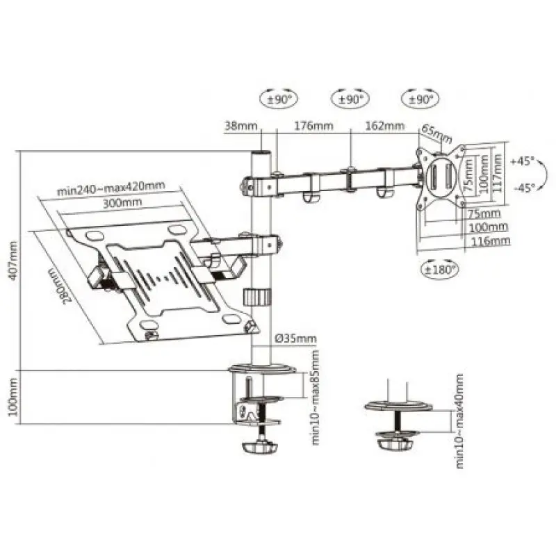 Soporte de Mesa Orientable/ Inclinable DTL32TSR-193 para TV y Portátil de 17-32' Soporte de Mesa Orientable/ Inclinable DTL32TSR-193 para TV y Portátil de 17-32'