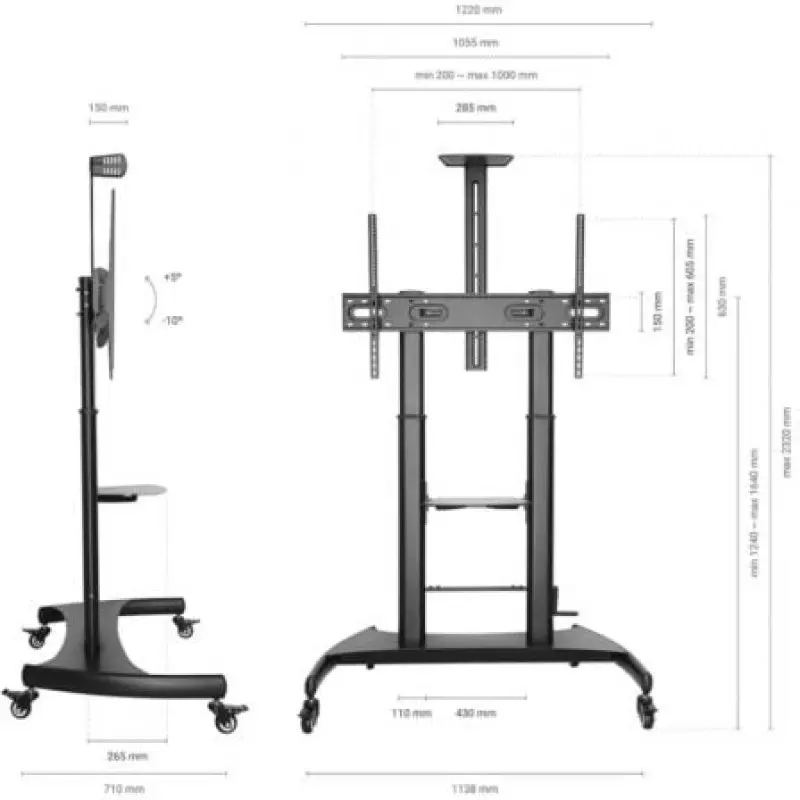 Soporte de Suelo Inclinable con Ruedas y Manivela Aisens FT100TE-123 para TV 60-100'/ hasta 100kg Soporte de Suelo Inclinable con Ruedas y Manivela Aisens FT100TE-123 para TV 60-100'/ hasta 100kg