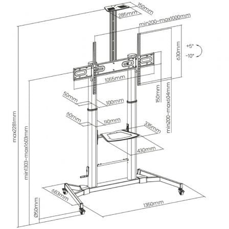 Soporte de Suelo Inclinable con Ruedas y Manivela Aisens FT100TE-171 para TV 60-100'/ hasta 100kg Soporte de Suelo Inclinable con Ruedas y Manivela Aisens FT100TE-171 para TV 60-100'/ hasta 100kg