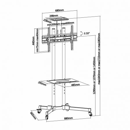 Soporte de Suelo Inclinable con Ruedas Aisens FT70TE-035 para TV de 37-70'/ hasta 50kg Soporte de Suelo Inclinable con Ruedas Aisens FT70TE-035 para TV de 37-70'/ hasta 50kg