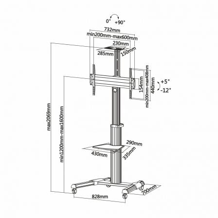 Soporte de Suelo Inclinable con Ruedas Aisens FT70TRE-037 para TV 37-70'/ hasta 50kg Soporte de Suelo Inclinable con Ruedas Aisens FT70TRE-037 para TV 37-70'/ hasta 50kg