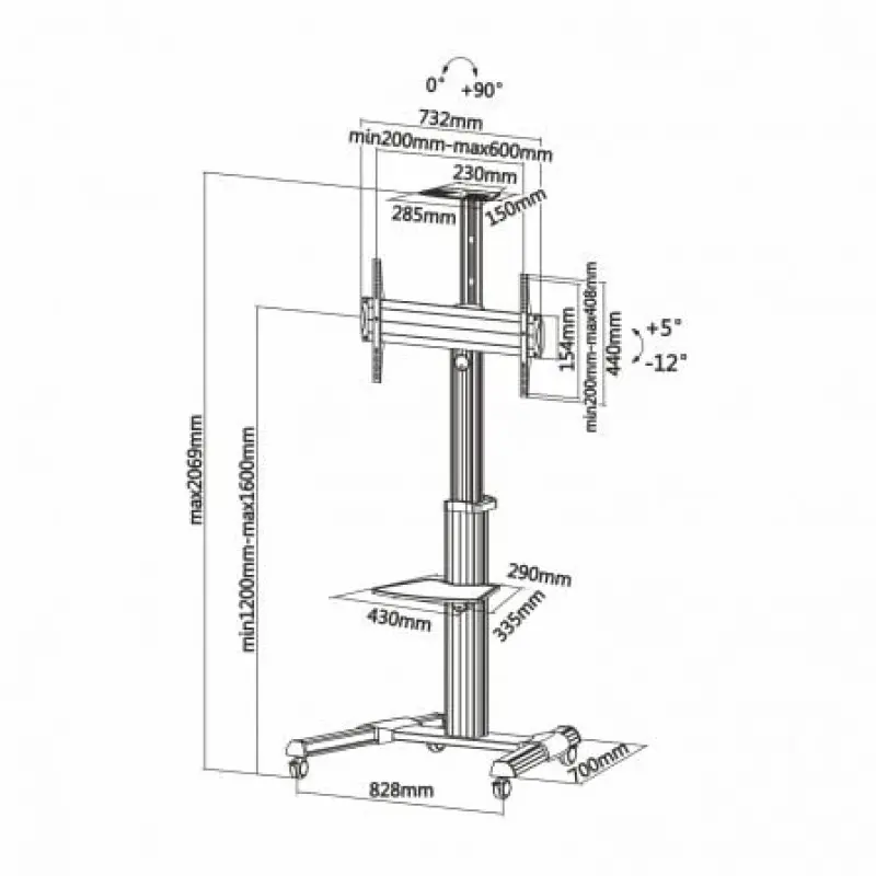 Soporte de Suelo Inclinable con Ruedas Aisens FT70TRE-037 para TV 37-70'/ hasta 50kg Soporte de Suelo Inclinable con Ruedas Aisens FT70TRE-037 para TV 37-70'/ hasta 50kg