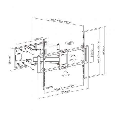 Soporte de Pared Giratorio/ Inclinable/ Nivelable Aisens WT120TSLE-163 para TV de 60-120'/ hasta 120kg Soporte de Pared Giratorio/ Inclinable/ Nivelable Aisens WT120TSLE-163 para TV de 60-120'/ hasta 120kg