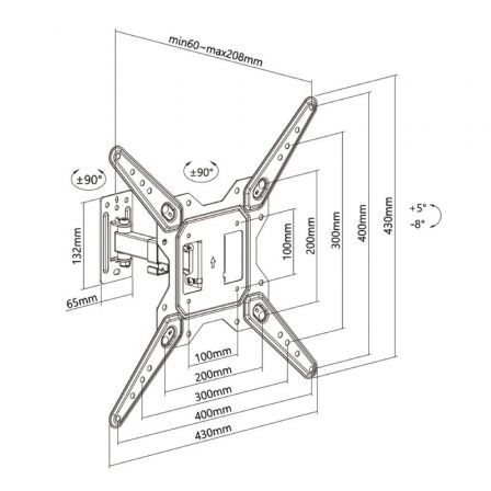 Soporte de Pared Extensible/ Giratorio/ Inclinable/ Aisens WT55TSE-151 para TV de 23-55'/ hasta 30kg Soporte de Pared Extensible/ Giratorio/ Inclinable/ Aisens WT55TSE-151 para TV de 23-55'/ hasta 30kg