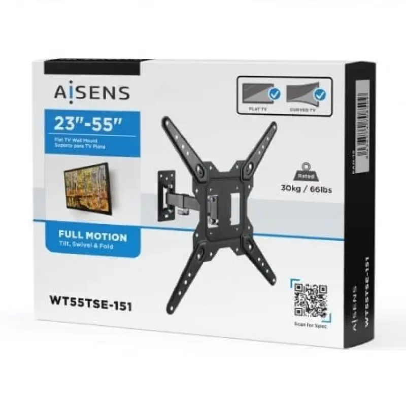 Soporte de Pared Extensible/ Giratorio/ Inclinable/ Aisens WT55TSE-151 para TV de 23-55'/ hasta 30kg Soporte de Pared Extensible/ Giratorio/ Inclinable/ Aisens WT55TSE-151 para TV de 23-55'/ hasta 30kg