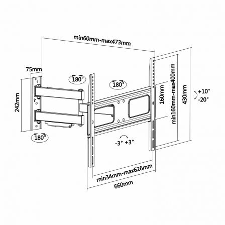 Soporte de Pared Giratorio/ Inclinable/ Nivelable Aisens WT70TSLE-025 para TV de 37-70'/ hasta 50kg Soporte de Pared Giratorio/ Inclinable/ Nivelable Aisens WT70TSLE-025 para TV de 37-70'/ hasta 50kg