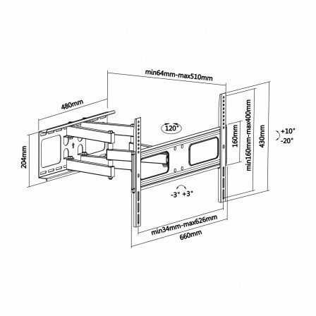 Soporte de Pared Giratorio/ Inclinable/ Nivelable Aisens WT70TSLE-027 para TV de 37-70'/ hasta 50kg Soporte de Pared Giratorio/ Inclinable/ Nivelable Aisens WT70TSLE-027 para TV de 37-70'/ hasta 50kg