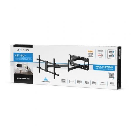 Soporte de Pared Giratorio/ Inclinable/ Nivelable Aisens WT80TSLE-161 para TV de 43-80'/ hasta 50kg Soporte de Pared Giratorio/ Inclinable/ Nivelable Aisens WT80TSLE-161 para TV de 43-80'/ hasta 50kg
