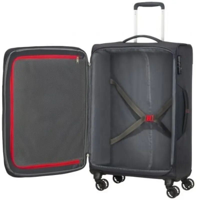 Maleta Mediana American Tourister Crosstrack Spinner Expansible 67cm/ 67.5x42x27.5cm/ 4 Ruedas/ Gris y Rojo Maleta Mediana American Tourister Crosstrack Spinner Expansible 67cm/ 67.5x42x27.5cm/ 4 Ruedas/ Gris y Rojo