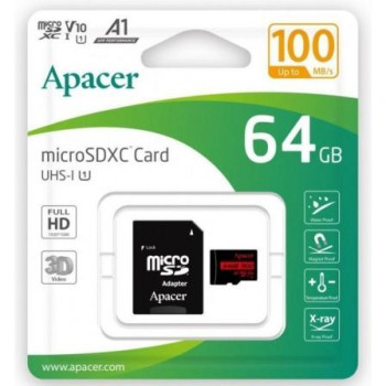 Tarjeta de Memoria Apacer 64GB XC UHS 1 con Adaptador/ Clase 10/ 100MBs Tarjeta de Memoria Apacer 64GB XC UHS 1 con Adaptador/ Clase 10/ 100MBs