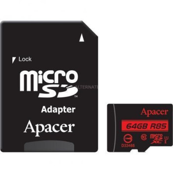 Tarjeta de Memoria Apacer 64GB XC UHS 1 con Adaptador/ Clase 10/ 85MBs Tarjeta de Memoria Apacer 64GB XC UHS 1 con Adaptador/ Clase 10/ 85MBs