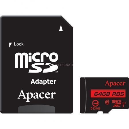 Tarjeta de Memoria Apacer 64GB XC UHS 1 con Adaptador/ Clase 10/ 85MBs Tarjeta de Memoria Apacer 64GB XC UHS 1 con Adaptador/ Clase 10/ 85MBs