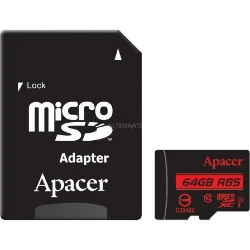 Tarjeta de Memoria Apacer 64GB XC UHS 1 con Adaptador/ Clase 10/ 85MBs Tarjeta de Memoria Apacer 64GB XC UHS 1 con Adaptador/ Clase 10/ 85MBs
