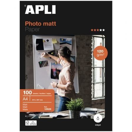 Papel Fotográfico Apli Matt 12626/ DIN A4/ 120g/ 100 Hojas/ Mate Papel Fotográfico Apli Matt 12626/ DIN A4/ 120g/ 100 Hojas/ Mate