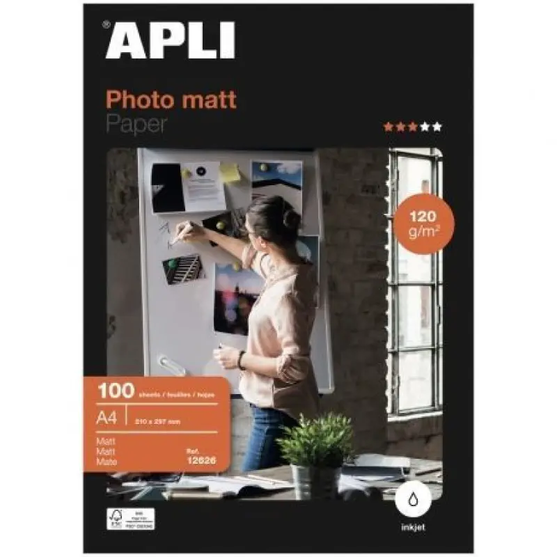 Papel Fotográfico Apli Matt 12626/ DIN A4/ 120g/ 100 Hojas/ Mate Papel Fotográfico Apli Matt 12626/ DIN A4/ 120g/ 100 Hojas/ Mate
