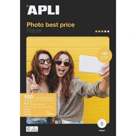 Papel Fotográfico Apli Bestprice 11804/ DIN A4/ 140g/ 100 Hojas/ Brillante Papel Fotográfico Apli Bestprice 11804/ DIN A4/ 140g/ 100 Hojas/ Brillante