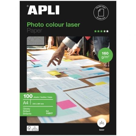 Papel Fotográfico Apli Colour Laser 11817/ DIN A4/ 160g/ 100 Hojas/ Brillante Papel Fotográfico Apli Colour Laser 11817/ DIN A4/ 160g/ 100 Hojas/ Brillante