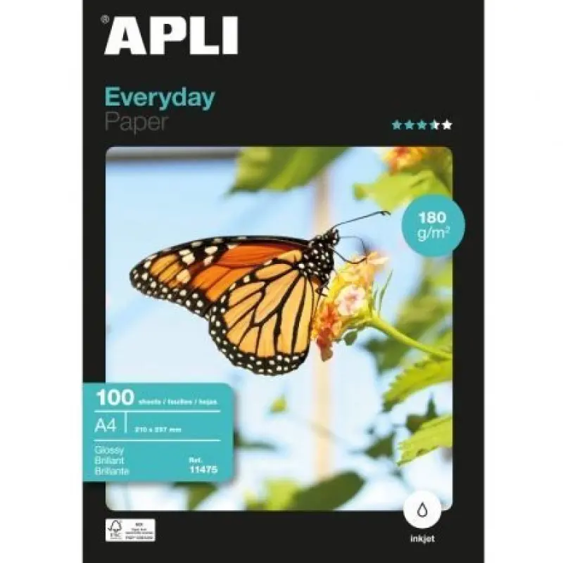 Papel Fotográfico Apli Everyday 11475/ DIN A4/ 180g/ 100 Hojas/ Brillante Papel Fotográfico Apli Everyday 11475/ DIN A4/ 180g/ 100 Hojas/ Brillante