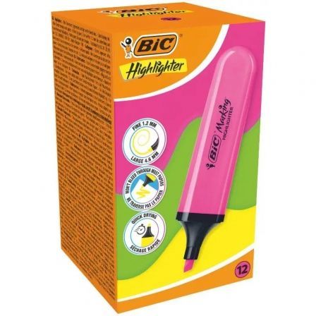 Caja de Marcadores Fluorescentes Bic Highlighter Flat Neón/ 12 unidades/ Rosas Caja de Marcadores Fluorescentes Bic Highlighter Flat Neón/ 12 unidades/ Rosas