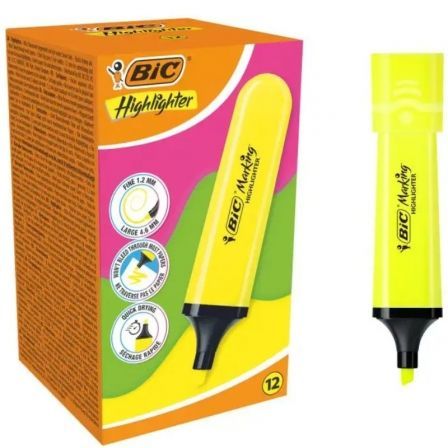 Caja de Marcadores Fluorescentes Bic Highlighter Flat Neón/ 12 unidades/ Amarillos Caja de Marcadores Fluorescentes Bic Highlighter Flat Neón/ 12 unidades/ Amarillos