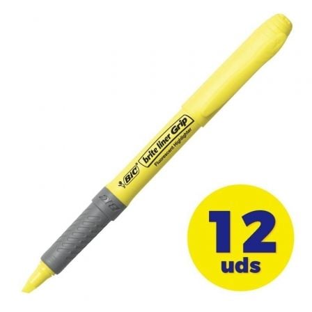 Caja de Marcadores Fluorescentes Bic Brite Liner Grip/ 12 unidades/ Amarillos Caja de Marcadores Fluorescentes Bic Brite Liner Grip/ 12 unidades/ Amarillos